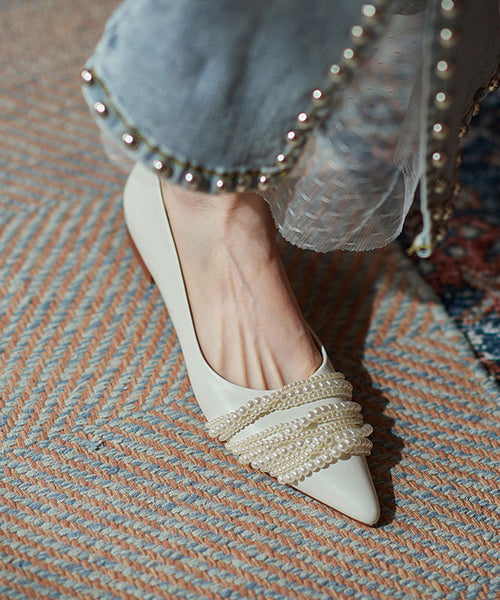 Flat Splicing French Nail Bead Shoes Pointed Toe Suede Black FashionChic