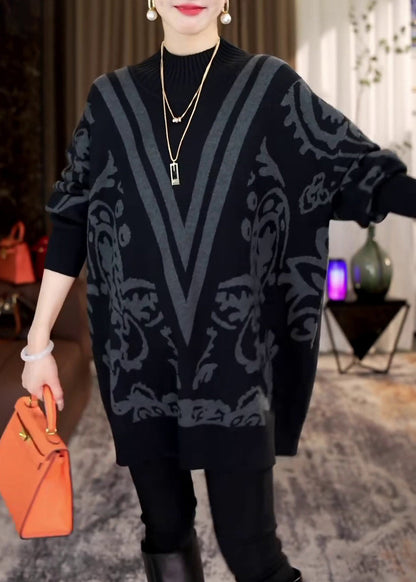 French Black Turtleneck Cozy Knit Sweaters Batwing Sleeve RF020 ABC