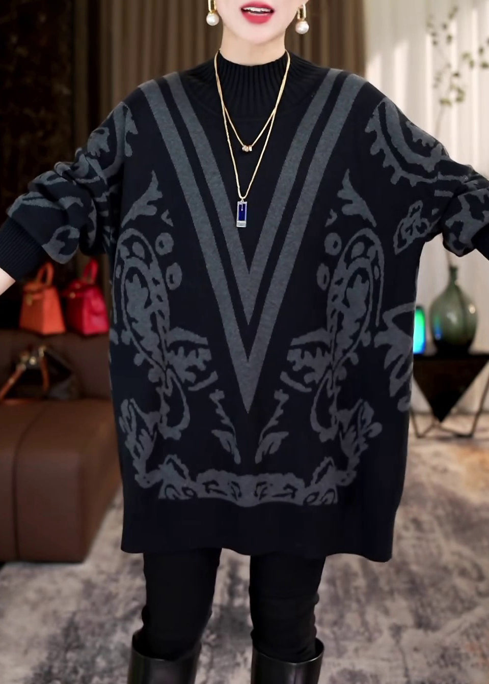 French Black Turtleneck Cozy Knit Sweaters Batwing Sleeve RF020 ABC