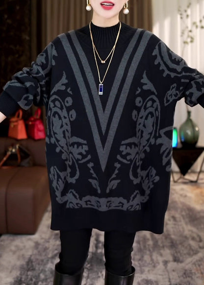 French Black Turtleneck Cozy Knit Sweaters Batwing Sleeve RF020 ABC