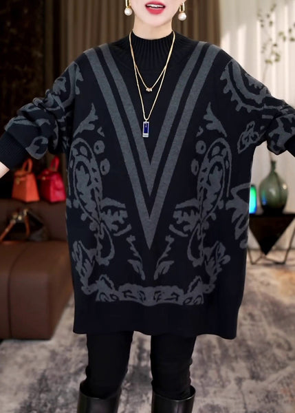 French Black Turtleneck Cozy Knit Sweaters Batwing Sleeve RF020 ABC