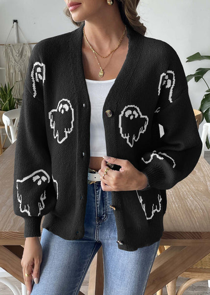 French Black V Neck Button Knit Coats Fall AE1007 OM-HW240901