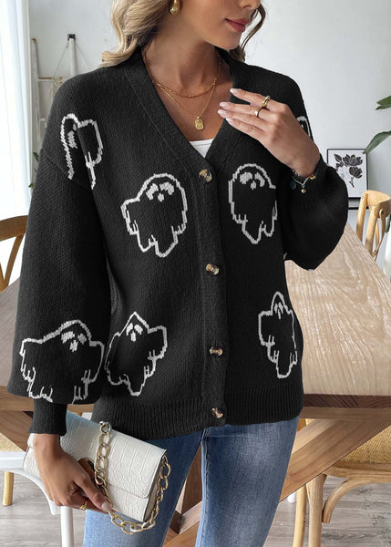 French Black V Neck Button Knit Coats Fall AE1007 OM-HW240901