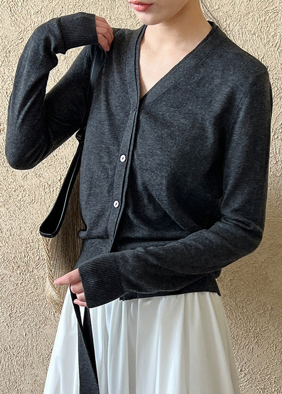 French Black V Neck Ribbon Knit Shirt Long Sleeve QE059 HS-LTP240925