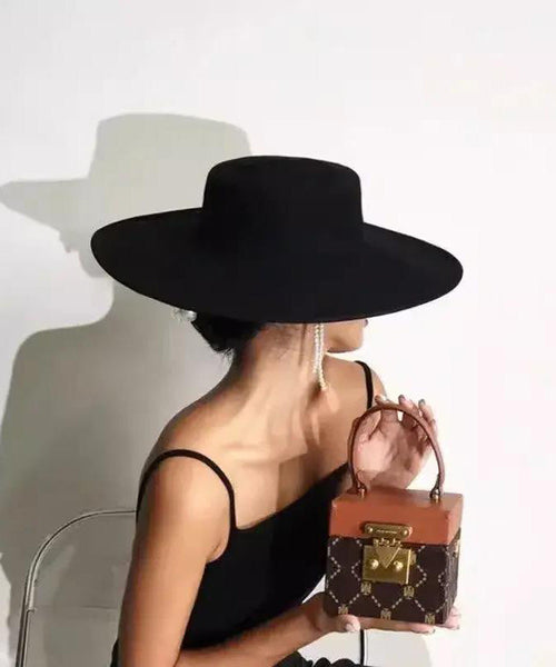 French Brim Jazz Large Black Versatile Woolen Hat FashionChic