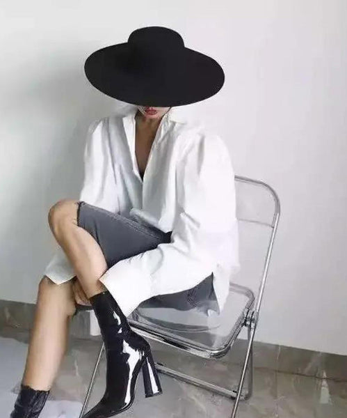 Woolen Brim Jazz Large Versatile Black Hat French FashionChic