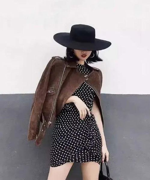 French Brim Jazz Large Black Versatile Woolen Hat FashionChic