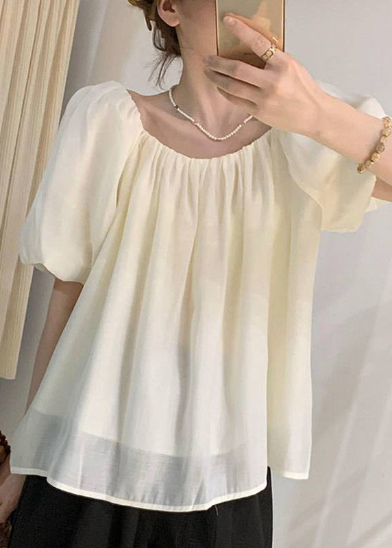 Tops Wrinkled French Puff Black Chiffon Sleeve FashionChic