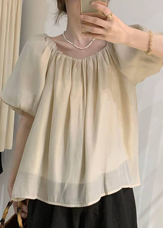 Tops Wrinkled French Puff Black Chiffon Sleeve FashionChic