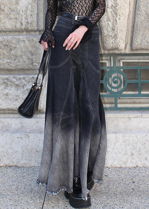 French Black Zippered High Waist Denim Fishtail Skirt Fall PP040 OM-NZ240827
