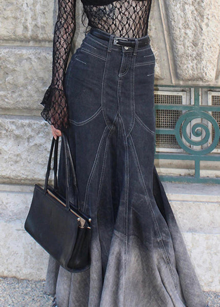 French Black Zippered High Waist Denim Fishtail Skirt Fall PP040 OM-NZ240827