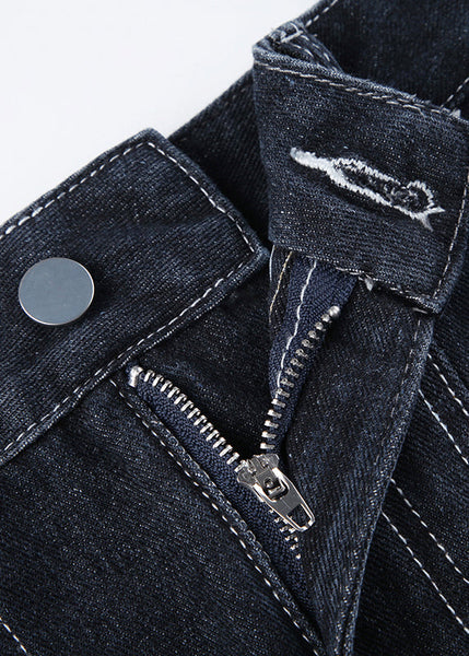 French Black Zippered High Waist Denim Fishtail Skirt Fall PP040 OM-NZ240827