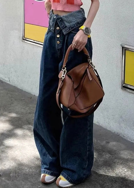 French Blue Button High Waist Denim Pants Summer AW1017 OM-NZ240827