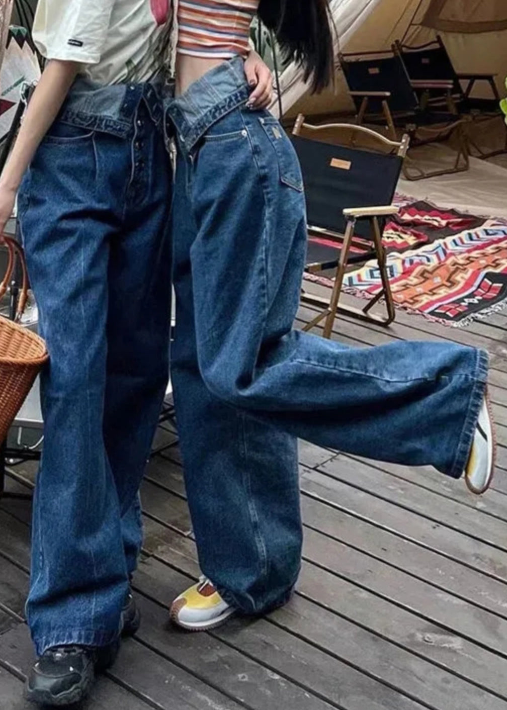 French Blue Button High Waist Denim Pants Summer AW1017 OM-NZ240827