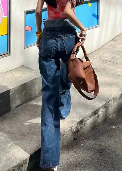 French Blue Button High Waist Denim Pants Summer AW1017 OM-NZ240827