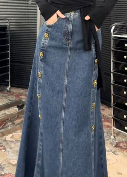 Open Denim French Side Blue Skirts Button Spring FashionChic