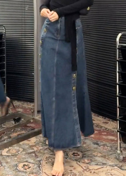Open Denim French Side Blue Skirts Button Spring FashionChic
