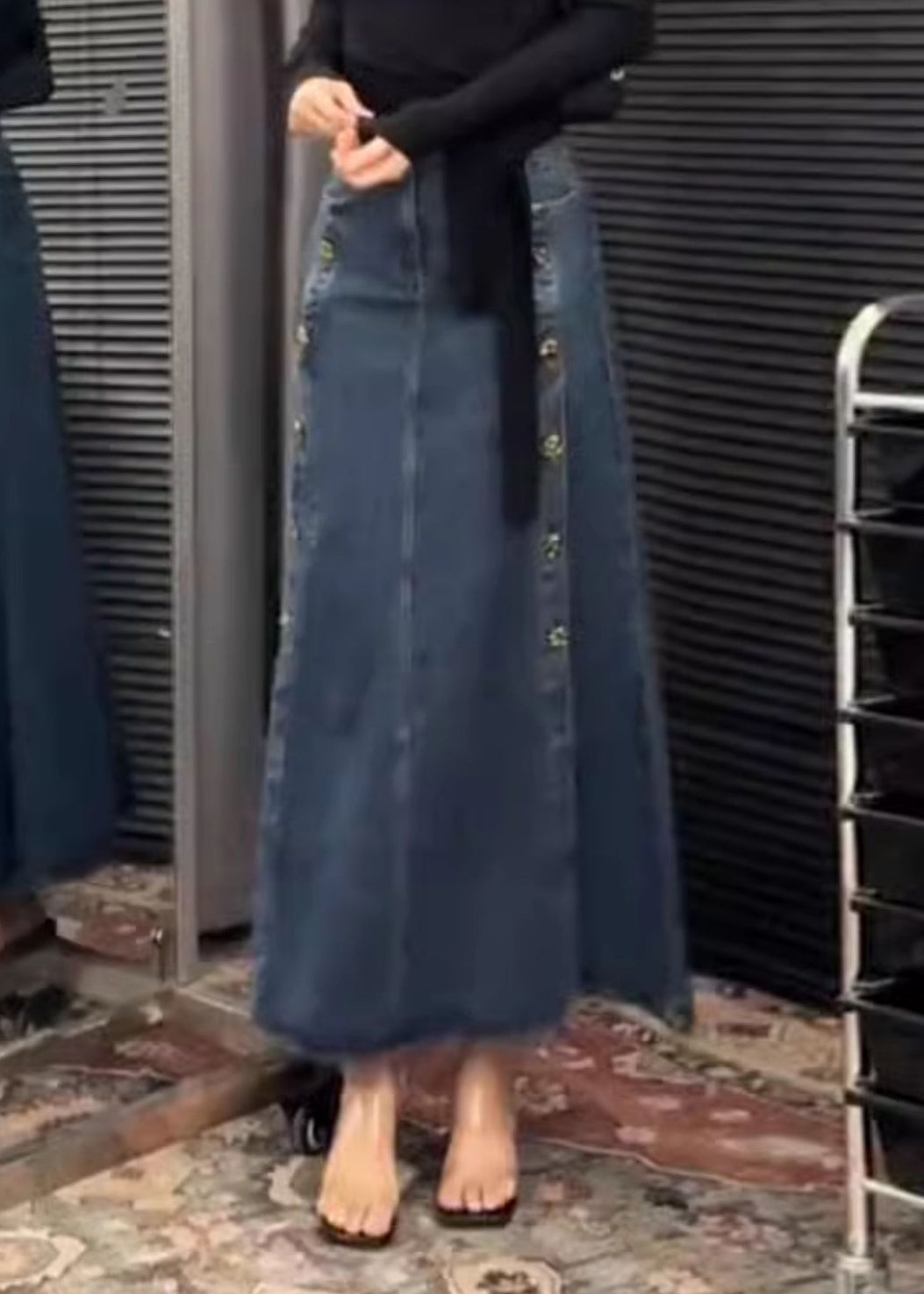 Open Denim French Side Blue Skirts Button Spring FashionChic