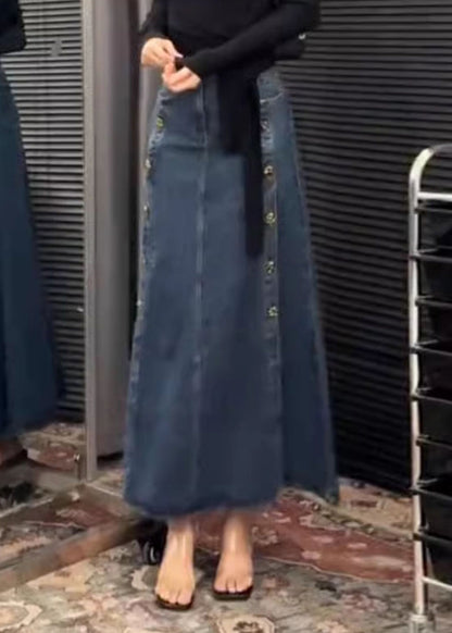 Open Denim French Side Blue Skirts Button Spring FashionChic