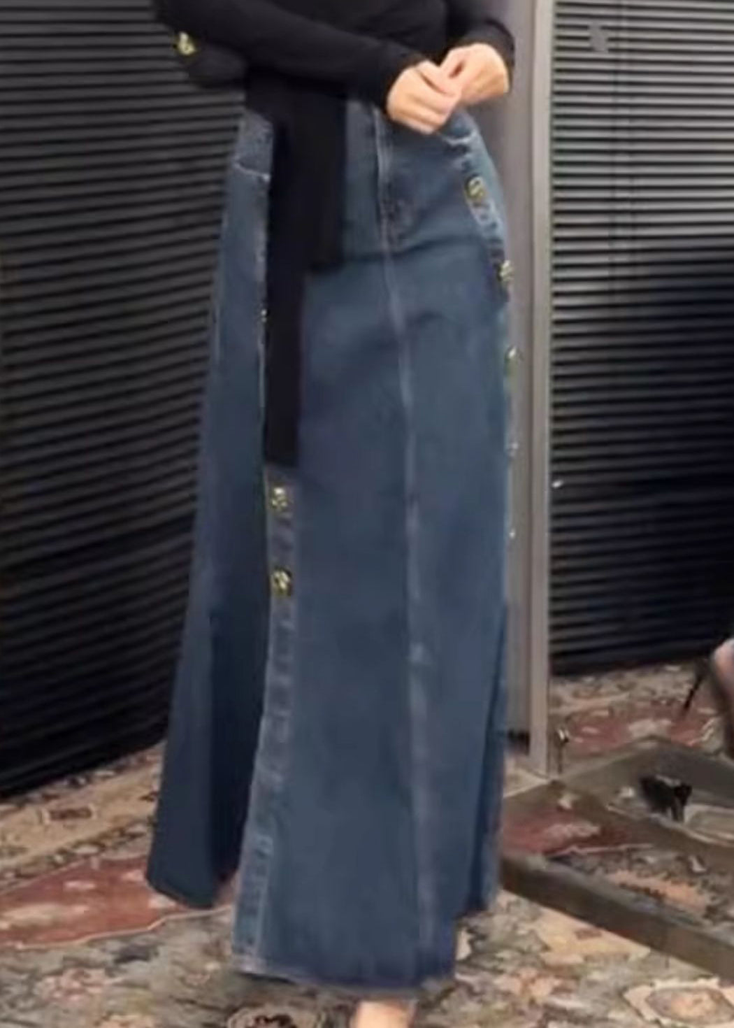 Open Denim French Side Blue Skirts Button Spring FashionChic