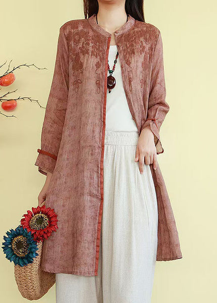 French Linen Blue Embroidered Fall Button Shirts FashionChic