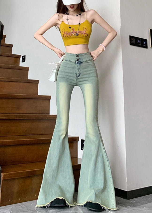 French Blue High Waist Denim Bell-bottom Trousers Spring YP028 ABC