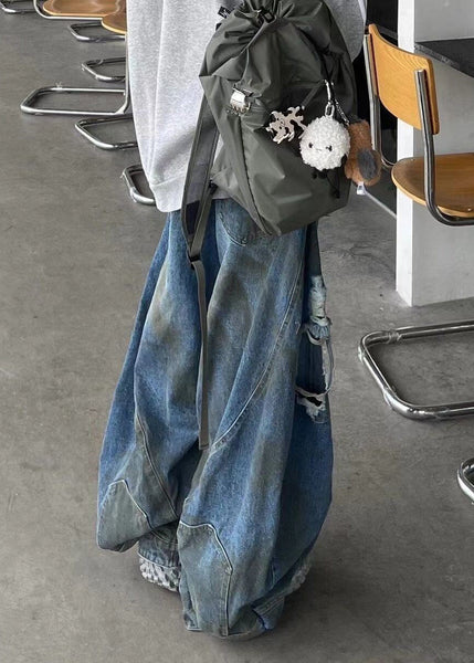 French Blue Hole High Waist Denim Pants Fall AW1016 OM-NZ240827