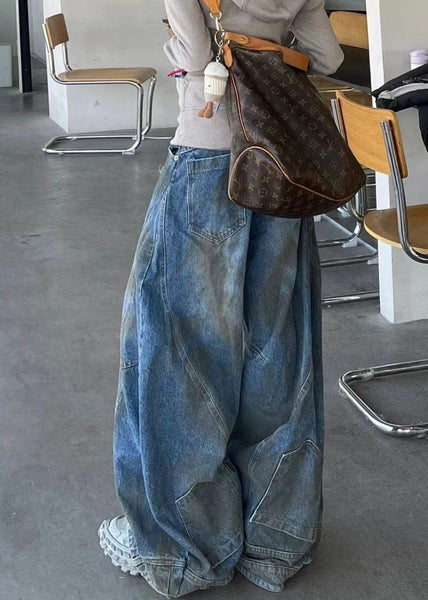 French Blue Hole High Waist Denim Pants Fall AW1016 OM-NZ240827