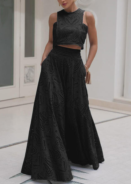 Skirts And Piece Cotton Blue Tops French Set Two Hollow Out FashionChic