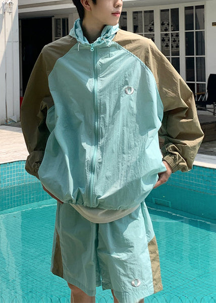 Coat Hooded Blue Silk 50+ Ice UPF Patchwork Two Mens French FashionChic