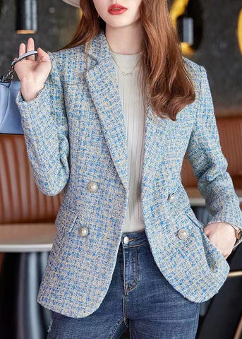 French Blue Notched Woolen Formal Coats Spring YJ039 ABC