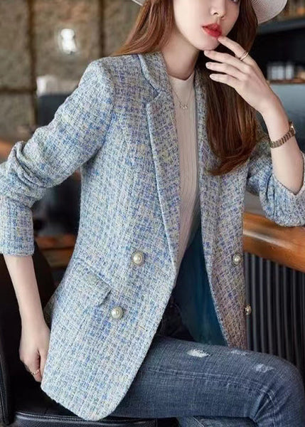 French Blue Notched Woolen Formal Coats Spring YJ039 ABC