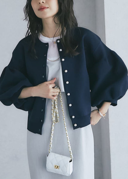 French Blue O Neck Patchwork Cotton Jackets Lantern Sleeve WE023 HS-CTS241028