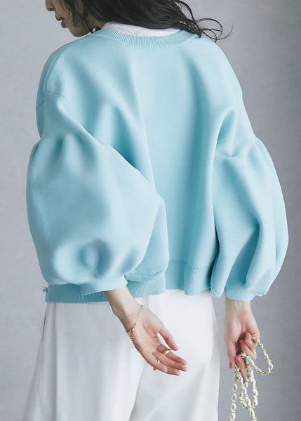 French Blue O Neck Patchwork Cotton Jackets Lantern Sleeve WE023 HS-CTS241028