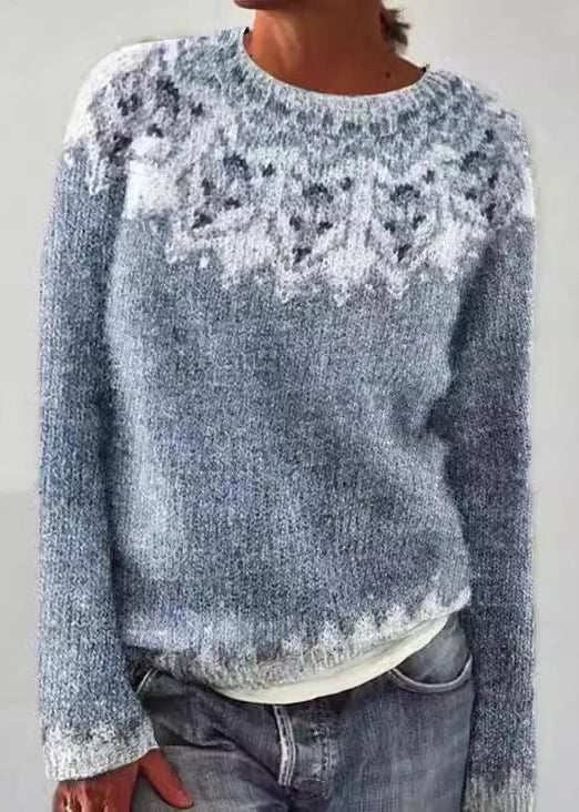 French Blue O Neck Patchwork Knit Sweaters Fall QA011 OM-BB241009