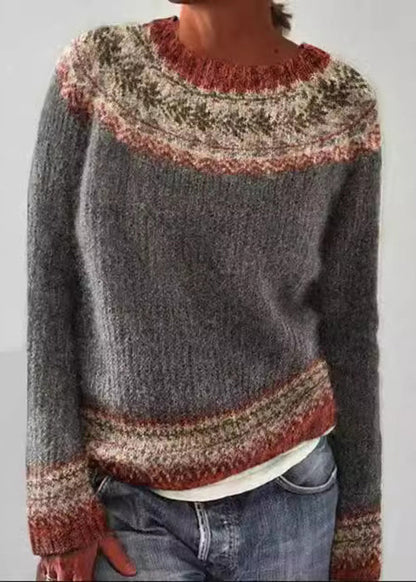 French Blue O Neck Patchwork Knit Sweaters Fall QA011 OM-BB241009