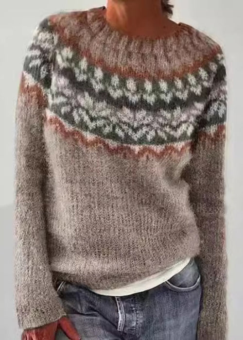 French Blue O Neck Patchwork Knit Sweaters Fall QA011 OM-BB241009