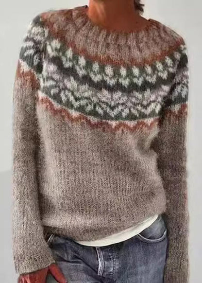 French Blue O Neck Patchwork Knit Sweaters Fall QA011 OM-BB241009