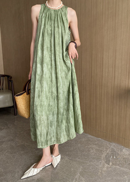 French Blue O Neck Wrinkled Cotton Holiday Dress Sleeveless WR001 HS-SDL241103