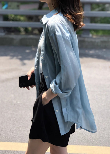 French Blue Peter Pan Collar Lace Up Silk Shirt Spring KK020 SH-LF-LTP240602