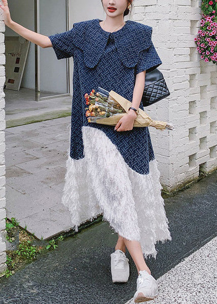 French Blue Peter Pan Collar Patchwork Denim Dress Summer XX030 SH-LF-SDL240611