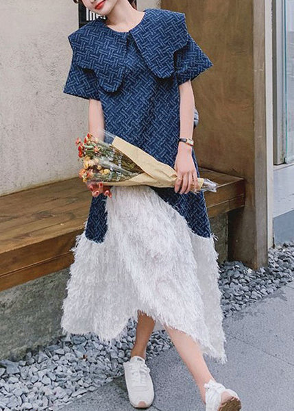 French Blue Peter Pan Collar Patchwork Denim Dress Summer XX030 SH-LF-SDL240611