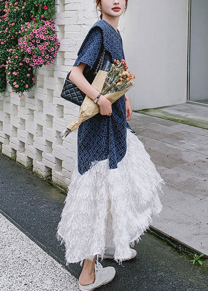 French Blue Peter Pan Collar Patchwork Denim Dress Summer XX030 SH-LF-SDL240611