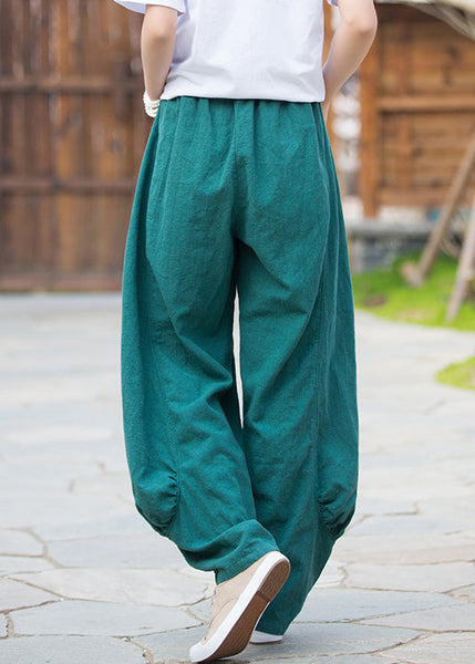 French Blue Pockets Elastic Waist Linen Pants Summer QE038 MZF-LPTS240927