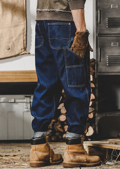 French Blue Pockets High Waist Denim Men Harem Pants Spring RM030 ABC