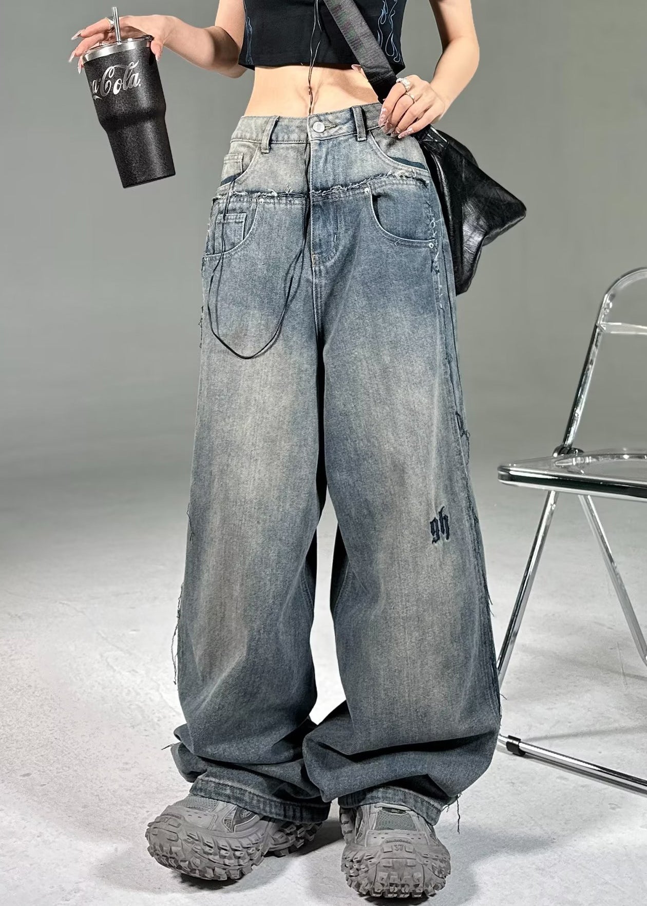 French Blue Pockets High Waist Neutral Denim Pants Summer PP018 OM-NZ240827