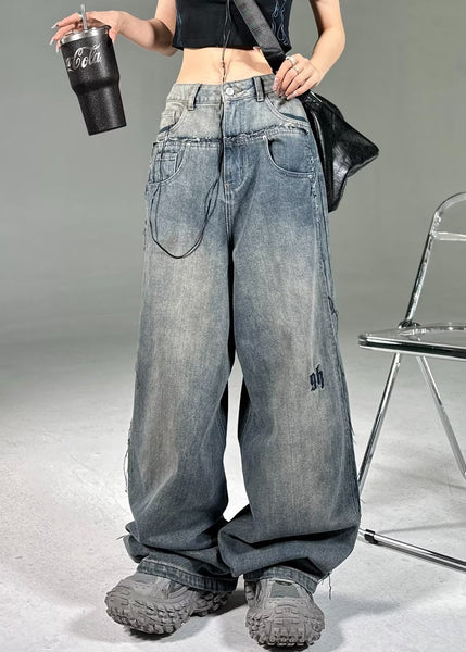 French Blue Pockets High Waist Neutral Denim Pants Summer PP018 OM-NZ240827