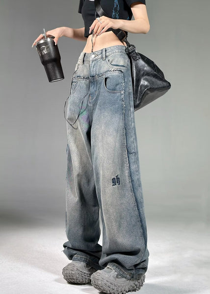 French Blue Pockets High Waist Neutral Denim Pants Summer PP018 OM-NZ240827