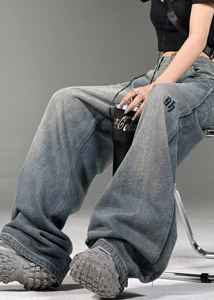 French Blue Pockets High Waist Neutral Denim Pants Summer PP018 OM-NZ240827