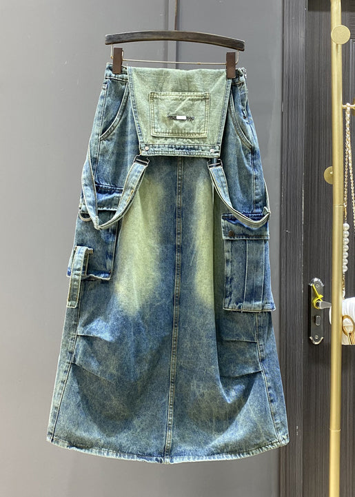 French Blue Pockets Side Open Denim Jumpsuit Sleeveless KK009 SH-LF-JPTS240602